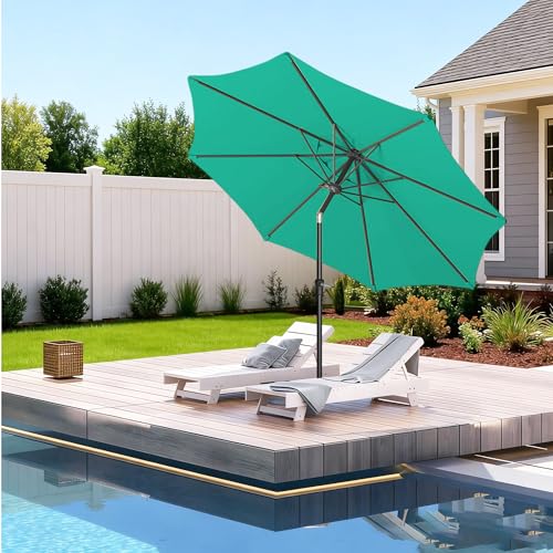 9FT Outdoor Patio Umbrella Outdoor pool Umbrella with Push Button Tilt and Crank, Market Umbrella 8 Sturdy Ribs UV Protection for Garden, Deck, Backyard (Turquoise) - color: Turquoise