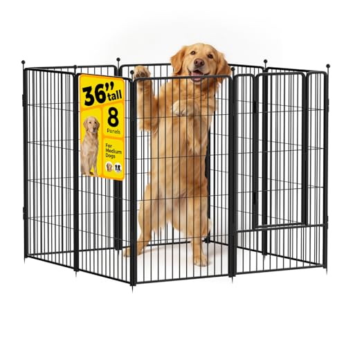Dog Playpen 36 inch 8 Panels for Indoor & Outdoor Use – Heavy-Duty Metal Pet Fence with Ground Stakes, Rounded Ball Tops for Safety, Stable & Foldable Design, Easy to Assemble - size: 36inch, style: 8 Panels