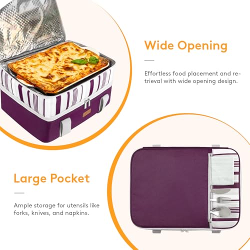 LUNCIA Insulated Double Decker Casserole Carrier, Lasagna Lugger Tote Keeps Food Hot or Cold, Thermal Lunch Bag for Potluck Parties, Picnic and Cookouts, Fits 9" x 13" Baking Dish, Purple - color: Purple, size: 15.7 X 11.4 X 8.3inch