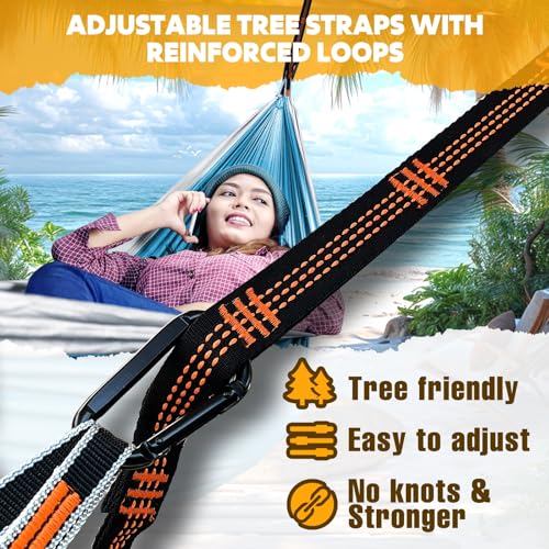 NATUREFUN Ultra-Light Travel Camping Hammock | 300kg Load Capacity,Breathable,Quick-Drying | 2 x Premium Carabiners,2 x Nylon Slings Included | Outdoor Indoor Garden - color: Azure/Grey, size: 275x140cm