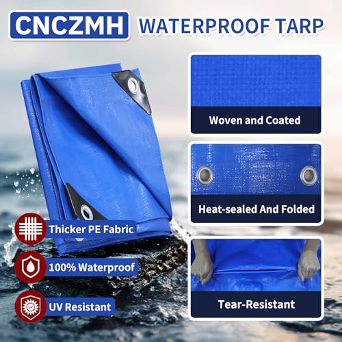 Tarp Waterproof 16x20 Feet, 8 Mil Thick Finished Size Blue Poly Tarpaulin Outdoor, Metal Grommets, Reinforced Edges, Multipurpose Tarps Protective Cover for Camping Boat Plant - color: Blue, size: 16x20ft