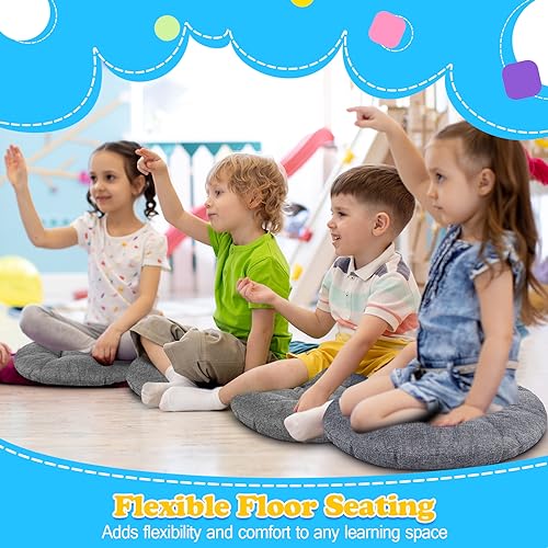 Fumete 8 Pcs 16 Inch Round Floor Cushions for Kids and Toddlers, Flexible Seating Classroom Furniture Floor Pillow for Home, Daycare, Preschool, Yoga and Meditation (Gray) - color: Gray