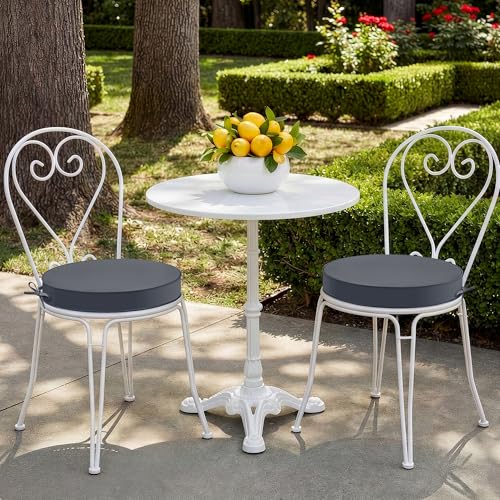 Summsun Outdoor Bistro Chair Cushions Set of 2, 15" D x 3" H Round Chair Cushions Waterproof and Fade Resistant Chair Cushion Pads with Non-Slip Ties and Removable Covers for Garden, Dark Grey - color: Dark Grey, size: 15x3 Inch (Round)-2p