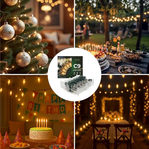C9 26ft Indoor/Outdoor Transparent Multicolor LED Christmas String Lights with 25 Bulbs and E17 Base | 120V, 0.6W - style: Multicolor LED