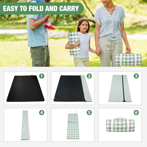 G GOOD GAIN Picnic Blankets Outdoor Extra Large - 80"x80" Portable Waterproof Picnic Blanket, Machine Washable 3-Layer Foldable Park Mat with Sandproof Backing for Grass, Hiking, Travel (Olive Green) - color: Olive Greed
