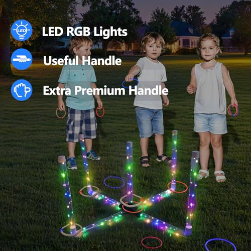 Outdoor Ring Toss Game, Upgraded 15-Inch Backyard and Lawn Games for Adults & Kids, Backyard Camping Sports Activities, Best Party Gifts for Ages 8-12+ Years Old, LED Ring Toss with Carry Case - color: Classic