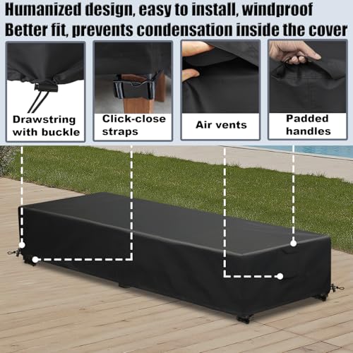 Waterproof Patio Lounge Chair Cover 2 Pack Outdoor Chaise Lounge Covers 600D Weather Resistant Material, UV Protection, Windproof Design Outside Furniture Covers 80" x 28" x 14" H,Black - color: Black, size: 2 Pack (80"l X 28"w X 14"h)