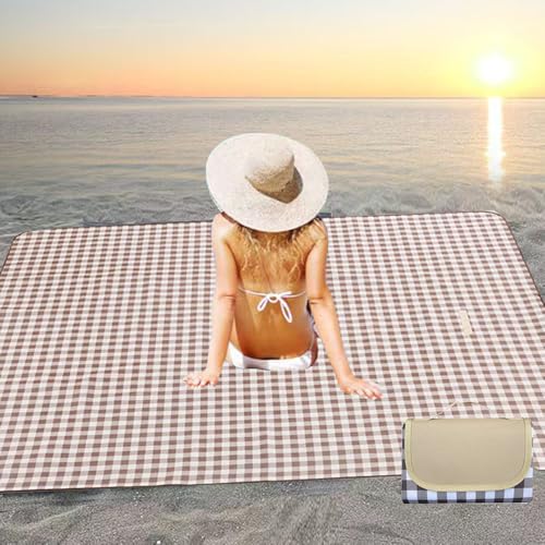 K Y KANGYUN Outdoor Picnic Blanket 80" x 80", Extra Large Beach Blanket, Foldable Lightweight Waterproof Sand Mat, Picnic Blanket for Beach Camping Hiking Park Patio (Brown, 80x80 inch) - color: Brown, size: 6'8" x 6'8"