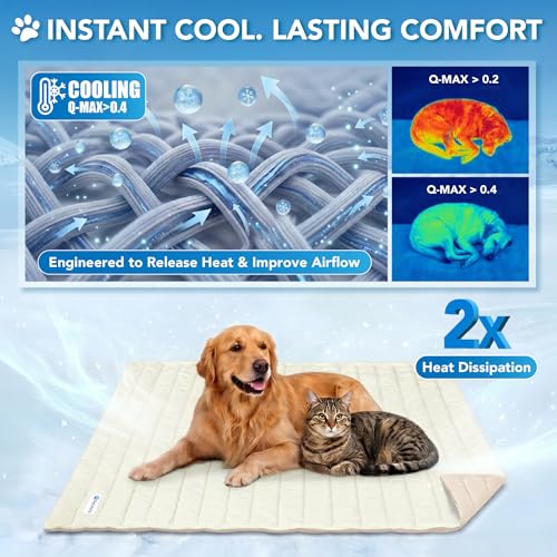 PetAmi Dog Cooling Mat, Q-Max Pet Cooling Blanket with Thick Cushioning, Self Cooling Pad for Dogs & Cats, Reversible Summer Mat for Crate, Couch, Kennel, Taupe/Beige, Medium (29x40) - color: Taupe/Beige, size: Medium (29x40)