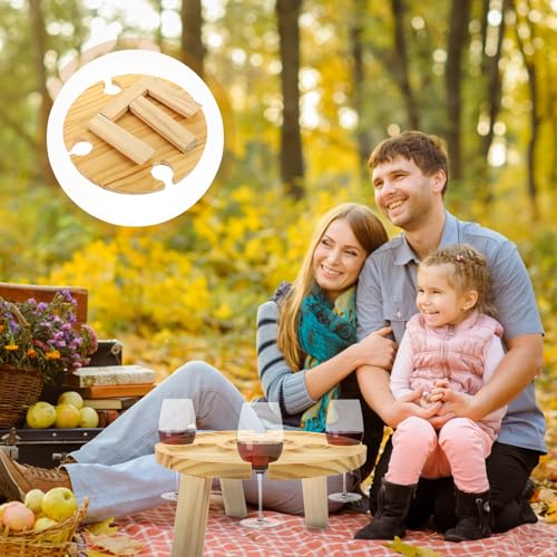 IMIKEYA Portable Folding Wooden Wine Table for Outdoor Picnic and Beach Travel Picnic Table with Wine Glass Holder for Patio and Lawn