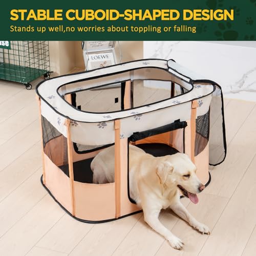 Avont Portable Dog Cat Playpen, Foldable Pop Up Pet Play Pen Travel Crate with Floor and Mesh Door Top for Indoor Outdoor Collapsible Tent Cage -S, Orange - color: Orange, size: S (27"×22"×18"）