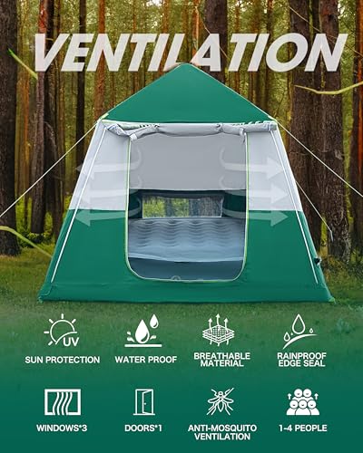 CORANI 14.1'x6.5'x9' Inflatable Tents for Camping, Portable 6/8/10 Person Blow Up Air Tent, Waterproof Windproof Easy Setup Large Family Tent with 2 Doors, 6 Windows, Mosquito Screen - color: Nomad Green, size: 4 person 7.5x7.5ft