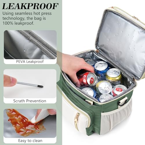 Lunch Box & Lunch Bag for Women Men, Large Insulated Adult Lunch Box Leakproof Lunchbox Cooler Bag for Work Picnic Beach,16L, Army Green & White - color: Army Green