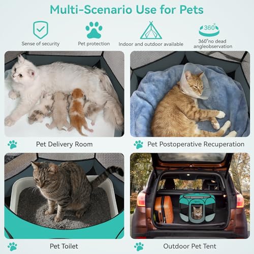 Pink Puppy Playpen for Middle Dog Cat, Dogs Tent Crate Cage Indoor/Outdoor, Portable Pop Up Dog Kennel with Carrying Bag for Rabbits, Removable Top (Green, Small) - color: Green