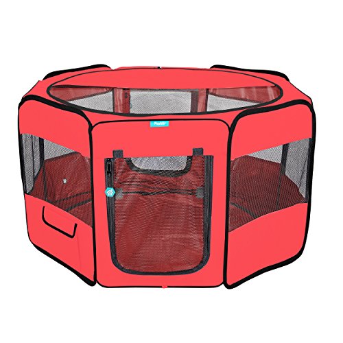 Deluxe Premium Pet Dog Playpen Portable Soft Dog Exercise Pen Kennel with Carry Bag for Dogs, Cats, Kittens, and All Pets (Large, Red) - color: Red, size: Large