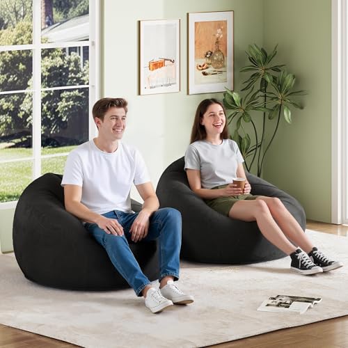 WLIVE 2 Pcs Bean Bag Chair for Kids Adults, Inflatable Chair, No Filler, Comfy, Suit for Dorm Gaming Room Indoor Outdoor, Black - color: Black, size: 2 Pcs With No Filler