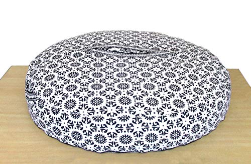 ICC Large Hippie Mandala Round Floor Pillow Cover Ottoman Pouf Cover Daybed Oversized Cotton Cushion Cover with Heavy Duty Zipper Seating Ottoman Poufs Dog-Pets Bed Black & White Flower 35" Round - color: Black & White Flower, size: 35" x 35" (Pack of 1)