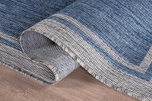 CAMILSON Outdoor Rug, 5x7 Bordered Navy Blue Gray Modern Area Rugs for Indoor and Outdoor Patios, Porches Waterproof Washable Porch Deck Outside Carpet (Bordered Navy, 5 x 7) - color: Bordered Navy, size: 5' x 7' (Rectangular)