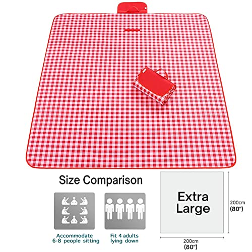Outdoor Picnic Blanket, XL Foldable Waterproof Sand Beach Mat , in Large 80x60in and Extra Large 80x80infor Beach Camping Hiking Travel Family Concerts Portable Beach Blankets (Classic Red Check) - color: Red, size: 6'8" x 6'8"