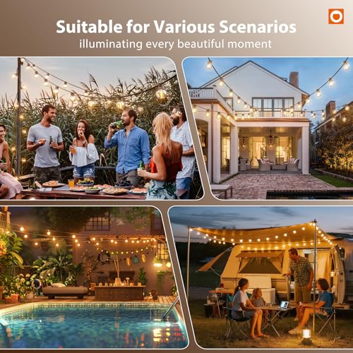 addlon 198FT(192+6) Solar String Lights Outdoor Waterproof, 60+4 LED Shatterproof Bulbs with Remote, 3 Light Modes, Dimmable, Timable, G40 Patio Lights for Large Backyard, Garden, Wedding Party Decor - size: 192+6FT