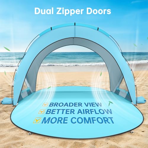 Raynesys Beach Tent Sun Shelter, Beach Shade Tent with UPF50+ UV Protection, Sun Shelter for 1-3 Person, Beaches Shade with 2 Zippered Doors, Portable Tents for Camping Fishing, Light Blue - color: Light Blue, size: For 3 Person