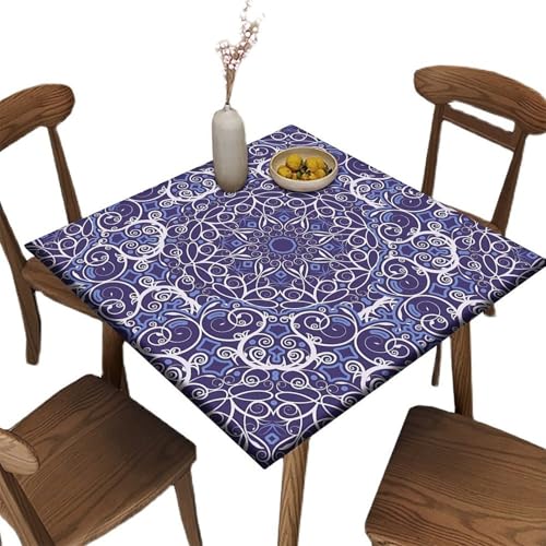 Fitted Tablecloth Square with Elastic 42x42 in Outdoor Tablecloths Elastic Table Cloth for Tables Waterproof Wipeable Table Cover for Picnic Camping Dinner - color: Bohemian Style, size: 42" x 42" (Square)