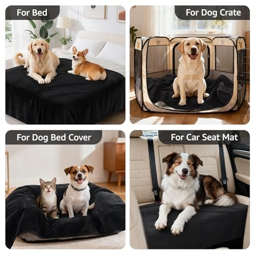 LOOBANI Waterproof Dog Blanket: Spill-Proof Puppy Blankets for Small Medium Dogs Washable, Reversible Soft Flannel Pet Throw for Dog Bed, Crate, Couch Sofa Cover, Travel, 30" x 40", Black & Beige - color: Black+beige, size: 30" x 40"