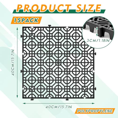 15 Pcs 15.7 x 15.7 in Heavy Duty Ground Protection Mats Drive on Lawn Grates Grid Parking Pavers, Drain Interlocking Non-Slip Floor Mat, 6613 lb Load for Stone Grass Grid Permeable (Black) - color: Black, size: 15.7 x 15.7 in