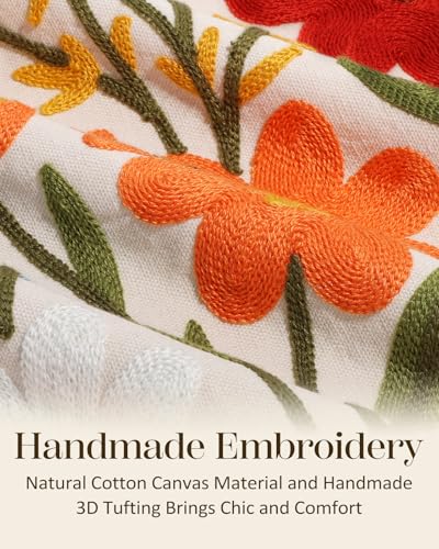 Embroidered Lumbar Pillow Cover 20x12 Inch - Spring Summer Boho Decorative Pillow Cover with Zipper for Living Room Couch Sofa Bed Aesthetic Design Flower Cluster Cushion Pillowcase - color: Flower Cluster, size: 20" x 12" (Pack of 1)