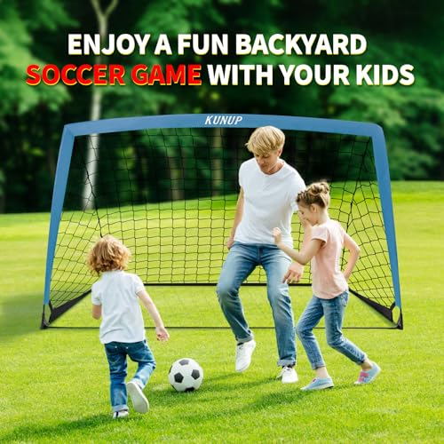 2 Set Kids Soccer Goals for Backyard with Training Equipment, Portable Foldable Practice Nets with Ball, Dice & Mat, Cones, Air Pump and Carry Bag for Toddler Youth Outdoor Sports Game - color: Blue, style: 5x3FT