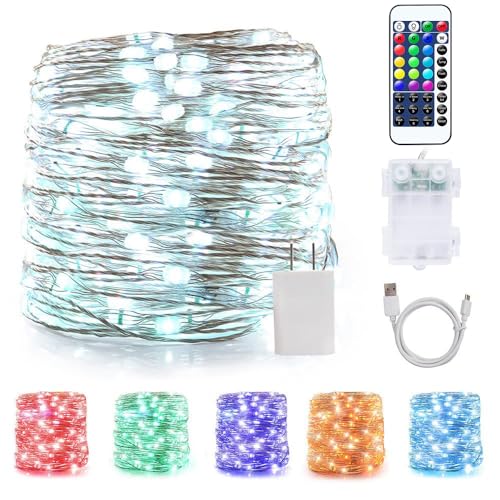 OMIKA LED String Lights Indoor Fairy Light Multi Color Changing, Waterproof Firefly Lights with Remote for Indoor, Bedroom, Wedding, Outdoor Christmas Decor (40 ft 120 LEDs USB & Battery Powered) - color: 16 RGB Colors (Battery+USB), size: 40 ft 120 LEDs