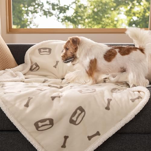 Bedsure Waterproof Dog Blankets for Medium Dogs Washable - Soft Print Sherpa Fleece Puppy Cat Blanket, Cozy Plush Reversible Throw Furniture Protector for Pet Kitten Doggy, 30"X40", Beige - color: Beige-bone, size: M(30x40")