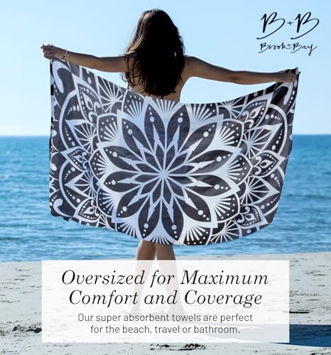 Brook + Bay Sand Free Beach Towel, Compact Beach Towel, 35"x78" Beach Towels - Oversized, Sandproof, Light Weight Beach Towel in a Bag - Mandala