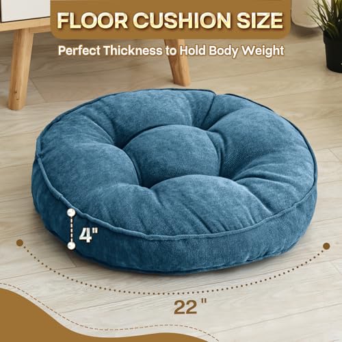 1 MIDDLE ONE Floor Pillow Set of 2, Memory Foam Floor Cushions for Adults, Large Meditation Pillow for Sitting, 22 x 22 Inches (Round | Navy) - color: Round | Navy
