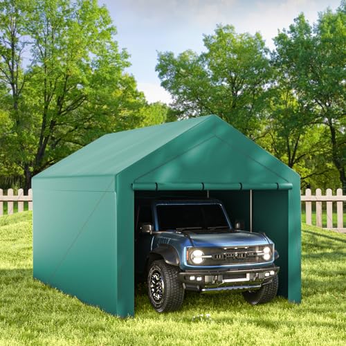 Carport 10x20ft Heavy Duty Canopy Storage Shed,Portable Garage Party Tent,Portable Garage with Removable Sidewalls & Doors All-Season Tarp for Car,Truck,Party SNC24# (N/WH) - color: N/WH