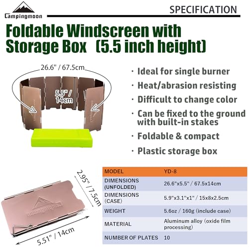 camping moon CAMPINGMOON 10 Plates Foldable Windscreen Folding Camp Stove Windshield with Storage Box - color: 5.51 inch Height YD-8