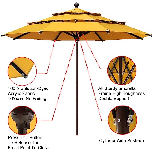 EliteShade USA 10-Year-Non-Fading 11ft 3-Tier Market Patio Umbrella, Commercial Grade Outdoor Table Umbrella with Cylinder Push-Up, Windproof & UPF 50+ UV Protection, Heavy Duty Ventilation for Garden, Deck, Pool, Backyard, Beach & Bistro, Sunflower Yello