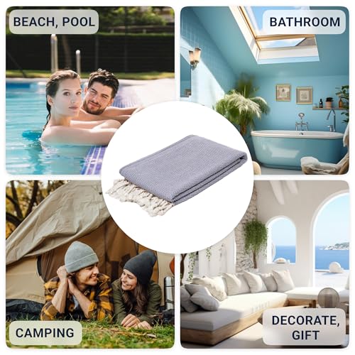 ATANI 69x35 in Oversized Turkish Beach Towel Set with Tote Bag – Quick-Dry 100% Turkish Cotton Peshtemal, Sand-Resistant, Lightweight for Shower, Travel, Pool, Yoga (Grey) - color: Grey + Bag, size: 35 inc x 69 inc
