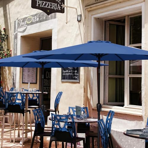 Simple Deluxe 9' Patio Umbrella Outdoor Table Market Yard Umbrella with Push Button Tilt/Crank, 8 Sturdy Ribs for Garden, Deck, Backyard, Pool, Blue - color: Blue-New, size: 9ft