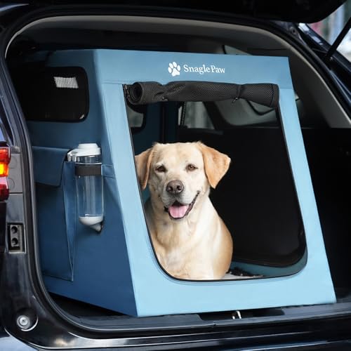 Snagle Paw Portable Dog Crate for Car Travel, Collapsible Large Dog Travel Crate with Metal Frame & 3-Door Mesh Windows, Secures in Trunk/Backseat, Soft-Sided Kennel Carrier for Medium Large Dogs-XL - size: 33.6"L x 24.0"W x 26.0"H
