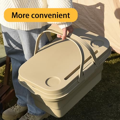 Collapsible Picnic Basket, Collapsible Picnic Basket with Handles (with Table Lid), Collapsible Garden Basket, Collapsible Harvest Basket for Camping, Beach, Hiking, and Outdoor Dining (Gray) - color: Gray