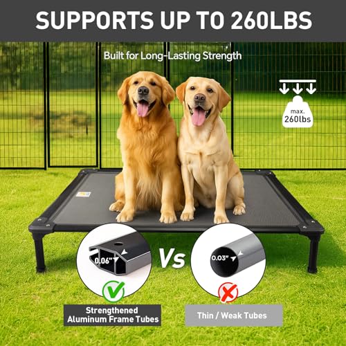 Sytopia 47'' Outdoor Elevated Dog Bed for Extra Large Dogs, Chew-Proof Pet Camping Raised Cot with Breathable Mesh - Durable Frame, Cooling Hammock Bed, Non-Slip Feet, Waterproof, Easy Clean - size: X-Large