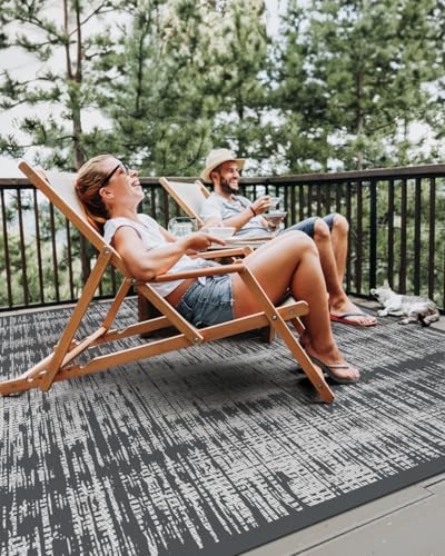 MontVoo Outdoor Rug Waterproof 8x10 ft Outdoor Carpet Patio Rug Mat Reversible RV Camping Rug Plastic Straw Outside Rug for Balcony Porch Deck Picnic Beach Modern Grey - color: Grey, size: 8' X 10' (Rectangular)
