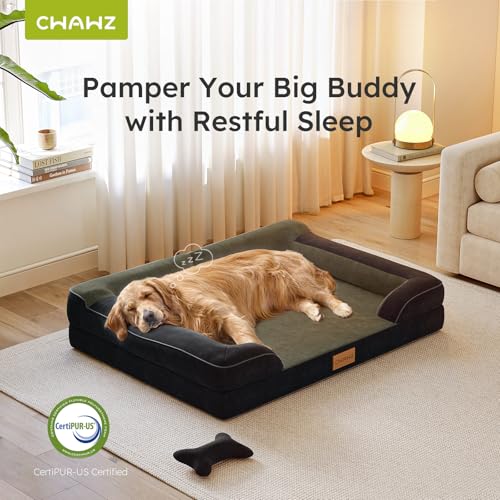 CWAWZ XXL Dog Bed for Extra Large Dogs, Giant Orthopedic Dog Bed with Cooling Gel Memory Foam, Waterproof Pet Bed with Removable Washable Cover, 53" Pet Sofa Bed Dutch Velvet with Bone Toy, Black - color: Black, size: XX-Large(53"L x 42"W x 9.5"Th)