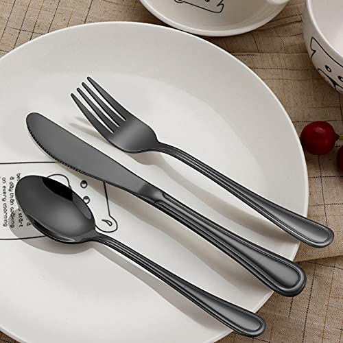 LIANYU 12-Piece Black Kids Silverware Set, Stainless Steel Toddler Utensils Flatware Set, Child Cutlery Tableware for 4, Include knife Fork Spoon, Mirror Finished, Dishwasher Safe - color: Black