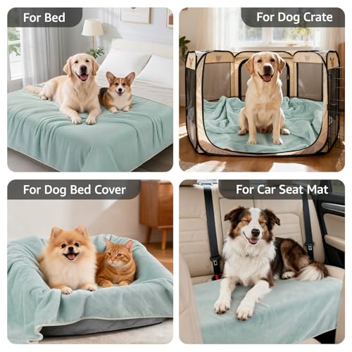 LOOBANI Waterproof Dog Blanket for Couch: Reversible Flannel Bed Blanket for Medium Large Dogs Liquid Proof, Soft Throw Blanket Couch Cover Protector for Sofa, Crate, Travel, Picnic, 50" x 60", Green - color: Green, size: 50" x 60"