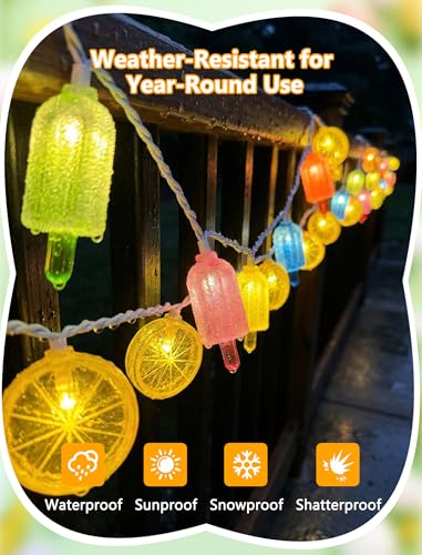 8.5FT Popsicle and Lemon String Lights, Tropical Beach Decorations Lights with 10 Multicolor Popsicle Lemon Bulbs, UL Listed Waterproof Fairy Lights for Summer Party Patio Bedroom Holiday Camping - color: Lemon/Popsicle