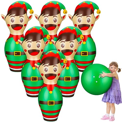 Wettarn 7 Pcs 27 in Giant Christmas Inflatable Bowling Set Elf Inflatable Games for Kids Adult Christmas Party Games Holiday Carnival Family Indoor Outdoor Garden Backyard Lawn Fun Xmas Decor