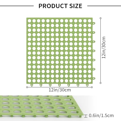 FAHKNS 50 PCS Interlocking Drainage Tiles, 12"x12"Anti Slip Interlocking Drain Mat, TPE Interlocking Floor Tiles for Showers, Toilets, Swimming Pools, Terraces, Drain, Pet Areas (Green) - color: Green