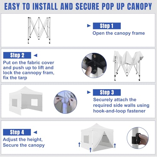 Yesker 10x10 Pop Up Canopy Tent with 4 Sidewalls Portable Folding Outdoor Canopy Easy Setup Gazebo Waterproof Instant Popup Shelter Tent w Wheel Carry Bag sandbags for Events Parties Camping, White - size: 10x10FT White w Sidewalls